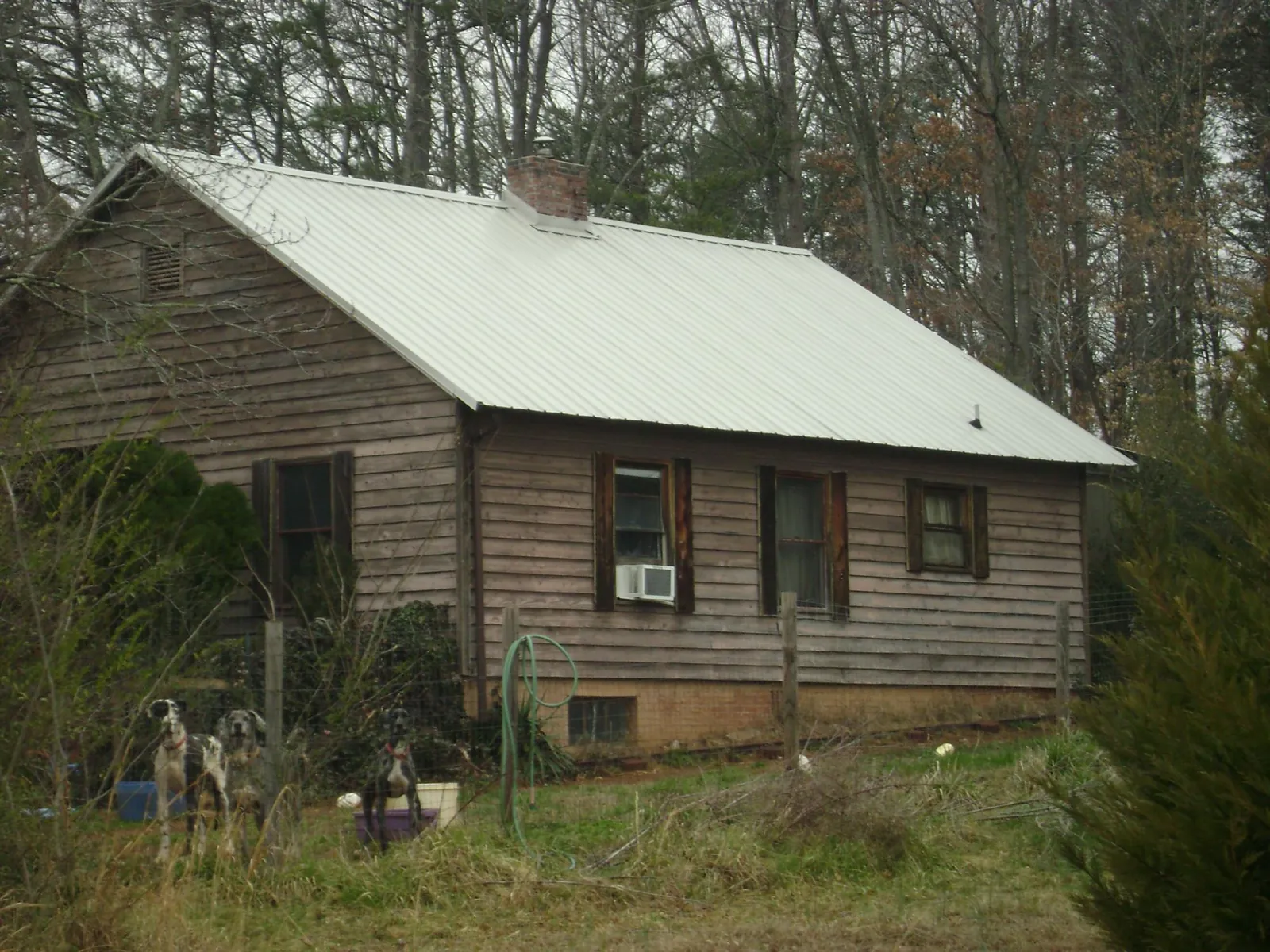 White metal roof on an old wood sided farmhouse, from a Metal Roof Installation job in Apulia Station